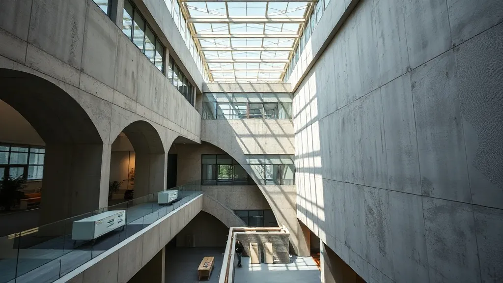 A high-angle architectural photograph of a modern office bui
